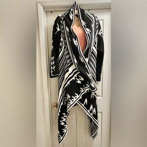 Calvin Klein Plus Sz 2X Cardigan Cotton Knit Coat Black/White Geometric Pattern